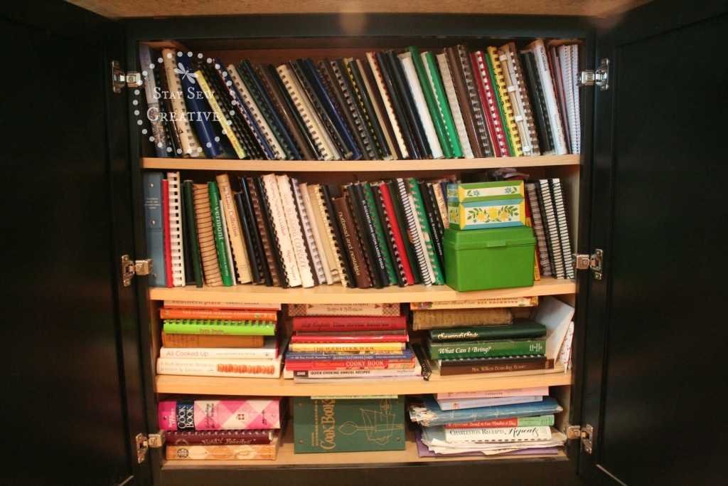 Cabinet filled with cook books